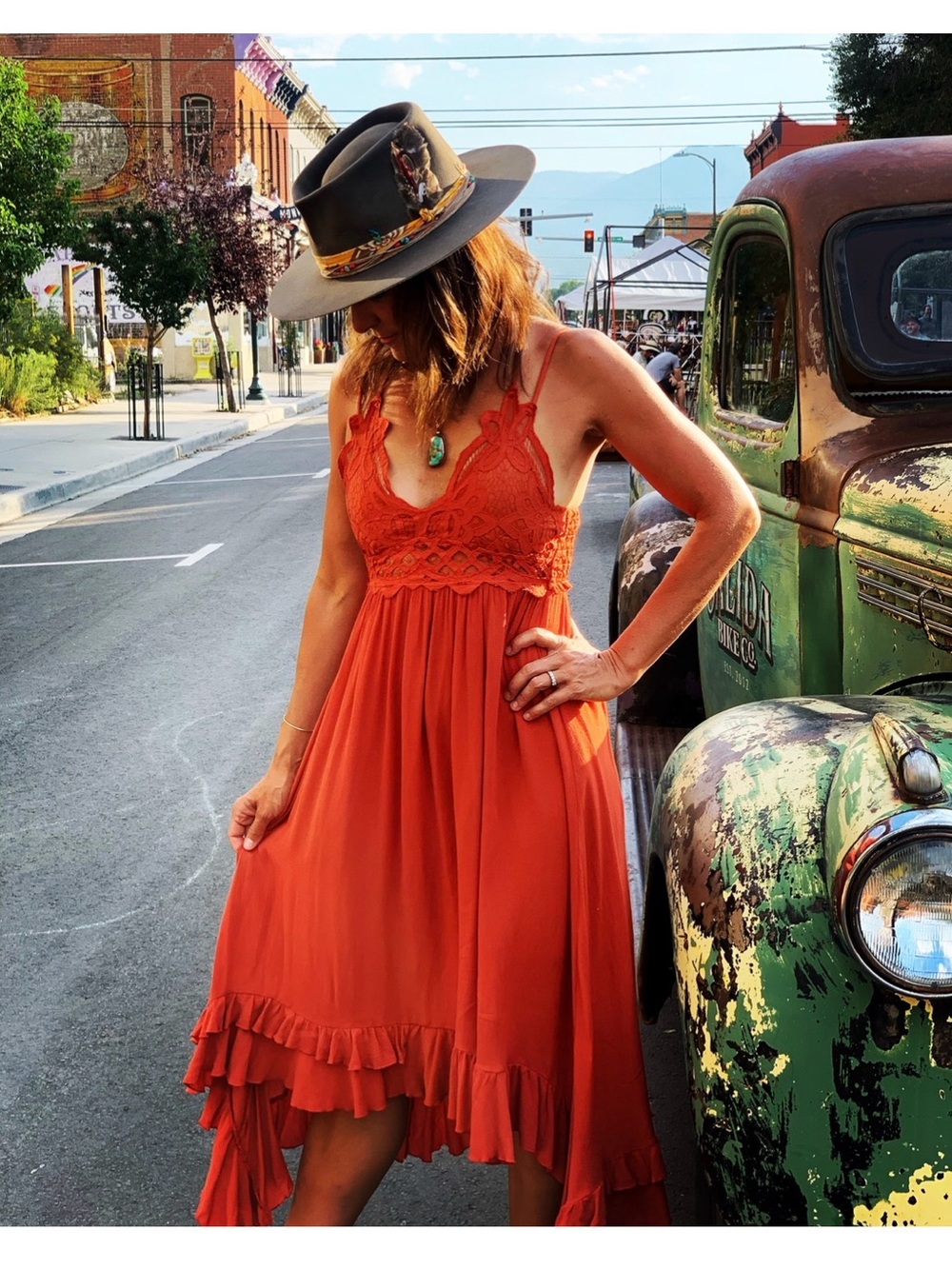 Women's Orange Lace-Trim Summer Dress